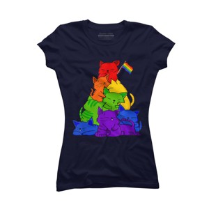 Adult Design By Humans Cat Pile Rainbow Pride Flag By ACEGlobal T-Shirt - 1 of 2