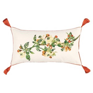 14"X26" Oversized Christmas Branch Poly Filled Lumbar Throw Pillow - Rizzy Home: Handcrafted, Embroidered, Tasseled - 1 of 4