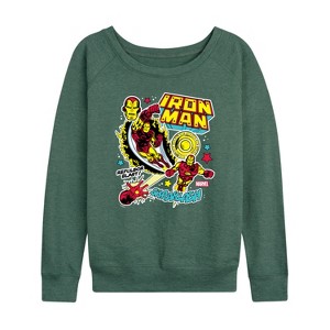 Women's - Marvel - Iron Man Sticker Style Lightweight French Terry Wide Neck Long Sleeve Shirt - 1 of 4