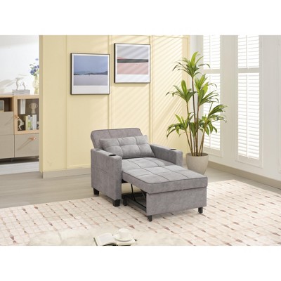34.26"W Faux Leather/Linen/Tech Cloth Upholstered Convertible Pull Out Sleeper Sofa Bed with USB Ports, Cup Holders and Side Pockets, 4L -ModernLuxe