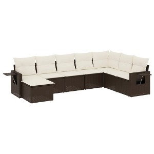 vidaXL 9 Piece Patio Sofa Set with Cushions Brown Poly Rattan - Brown and Cream Without Table - 1 of 4