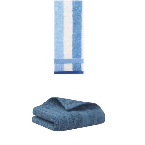 REGALWOVEN Pure Cotton Striped Decorative Hand Towel for Bathroom 14" x 30"/13" x 29" 2 Pcs - 1 of 4