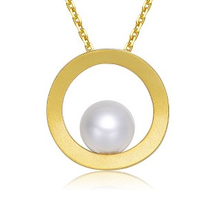 "Sterling Silver with 14K Gold Plating and Genuine Freshwater Round Pearl Pendant Necklace, Combining Classic Elegance and Modern Sophistication" - 1 of 4