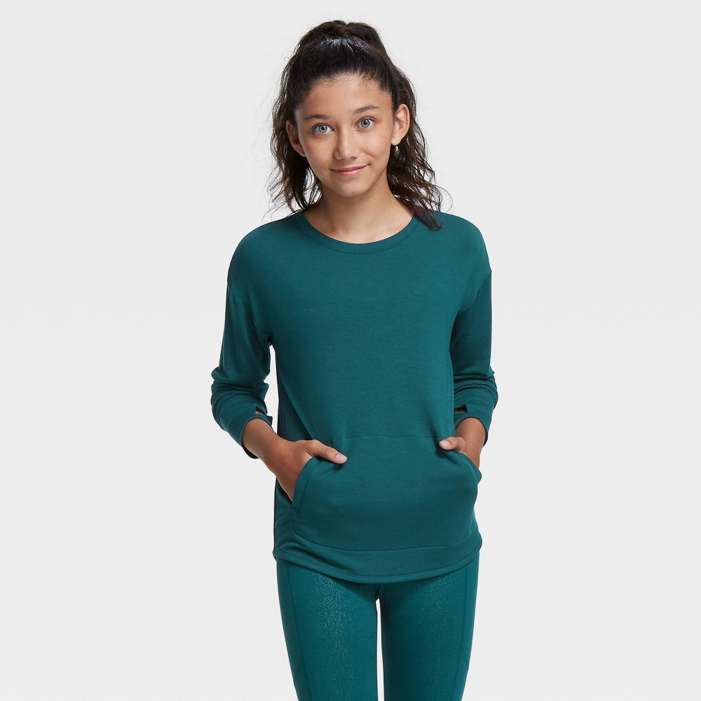 Girls' Soft French Terry Crew Sweatshirt - All in Motion Dark Teal XS, Girl's, Dark Blue was $20.0 now $14.0 (30.0% off)