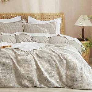 Waffle Weave Duvet Cover Set, Queen Size, 3pcs, Breathable, Durable Bedding with 2 Pillow Shams - 1 of 3