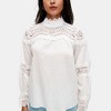 Knit & Lounge Women’s Lace Yoke Blouse High Neck Long Sleeve Romantic Top with Embroidered Details - 3 of 4