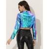 INSPIRE CHIC Women's Long Sleeve Lapel Crop Shiny Party Metallic Jacket - 3 of 4