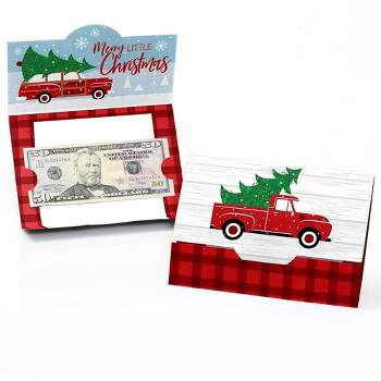 Big Dot of Happiness Merry Little Christmas Tree - Red Truck and Car Christmas Party Money and Gift Card Holders - Set of 8