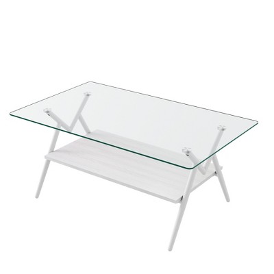VYNXARIA Rectangle Coffee Table with Tempered Glass top and Golden Metal Legs, Modern Table for Living Room