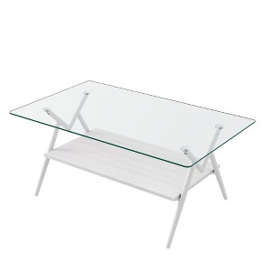 VYNXARIA Rectangle Coffee Table with Tempered Glass top and Golden Metal Legs, Modern Table for Living Room - 1 of 4