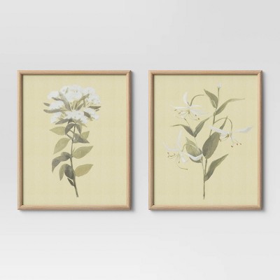 (Set of 2) 16" x 20" Neutral Florals Framed Under Glass - Threshold™