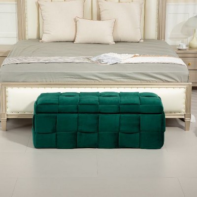 CAVINAS Velvet Storage Ottoman, Bedroom End Bench, Upholstered Ottoman with Storage and Safety Hinge, Entryway Padded Footstool, Entryway Bench