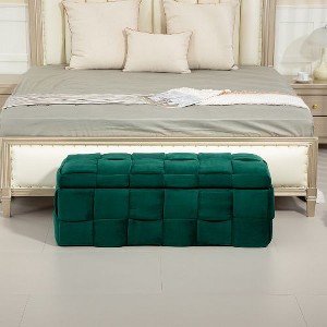 CAVINAS Velvet Storage Ottoman, Bedroom End Bench, Upholstered Ottoman with Storage and Safety Hinge, Entryway Padded Footstool, Entryway Bench - 1 of 4
