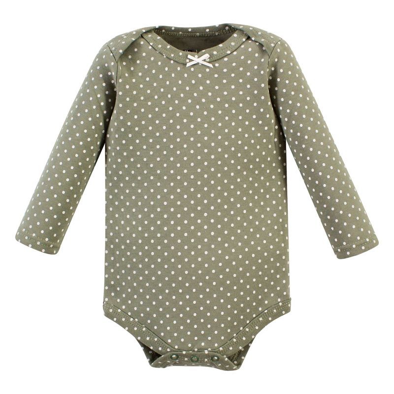 Hudson Baby Infant Girl Cotton Long-Sleeve Bodysuits, Sage Floral Wreath 3 Pack, 5 of 6