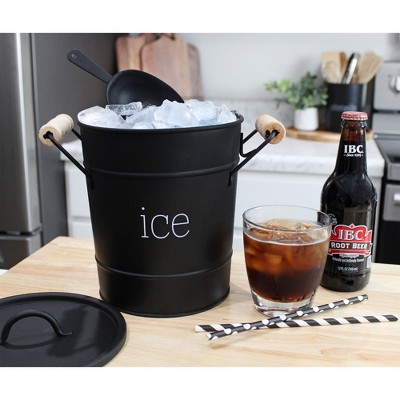 Black Enamel Farmhouse Ice Bucket with Scoop and Lid