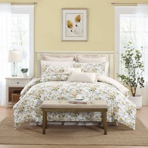 Laura Ashley Roses Gold Twin 5pc Comforter Sham Bonus Set - 1 of 4