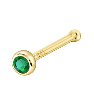 Jewelry Avalanche 22G 14K Gold Bezel-set Emerald Ball-end Nose Stud - 1 of 3