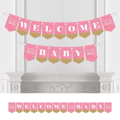 Big Dot of Happiness Pink Twinkle Twinkle Little Star - Baby Shower Bunting Banner - Pink Party Decorations - Welcome Baby