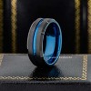 Jewelry Avalanche 8mm Beveled Blue & Black IP Grooved Center Tungsten Carbide Mens Wedding Band - 2 of 4