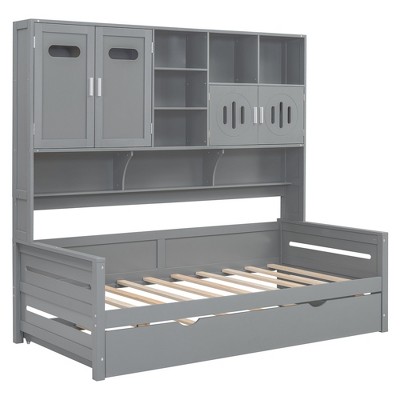 TiramisuBest Twin Size Wooden Daybed With Twin Size Trundle - Gray Wood Design