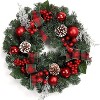 TackView 18" Prelit Christmas Wreath for Front Door, Christmas Wreath with Red Green Plaid Ribbon Pinecones Ball Oranments - 2 of 4