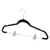 Black Velvet Clothes Hangers with Adjustable Metal Clips Set of 3, Space-Saving, Non-Slip Design - 2 of 4