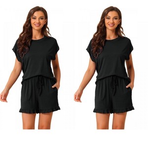 INSPIRE CHIC Women's 2 Pcs Summer Soft Short-Sleeve Tee with Ruffled Shorts Lounge Pajama Set - 1 of 4