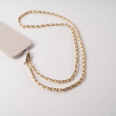 Hello Lux Gold Tone Chain with Faux Leather Phone Crossbody Strap - White: GEMS Cell Accessory