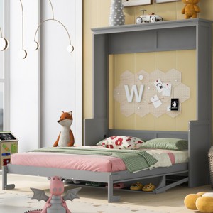Queen Murphy Bed with Desk and Foldable Shelf, Wall Bed with Space-Saving Design for Home Office or Modern Guest Room-3irtyhousy - 1 of 4