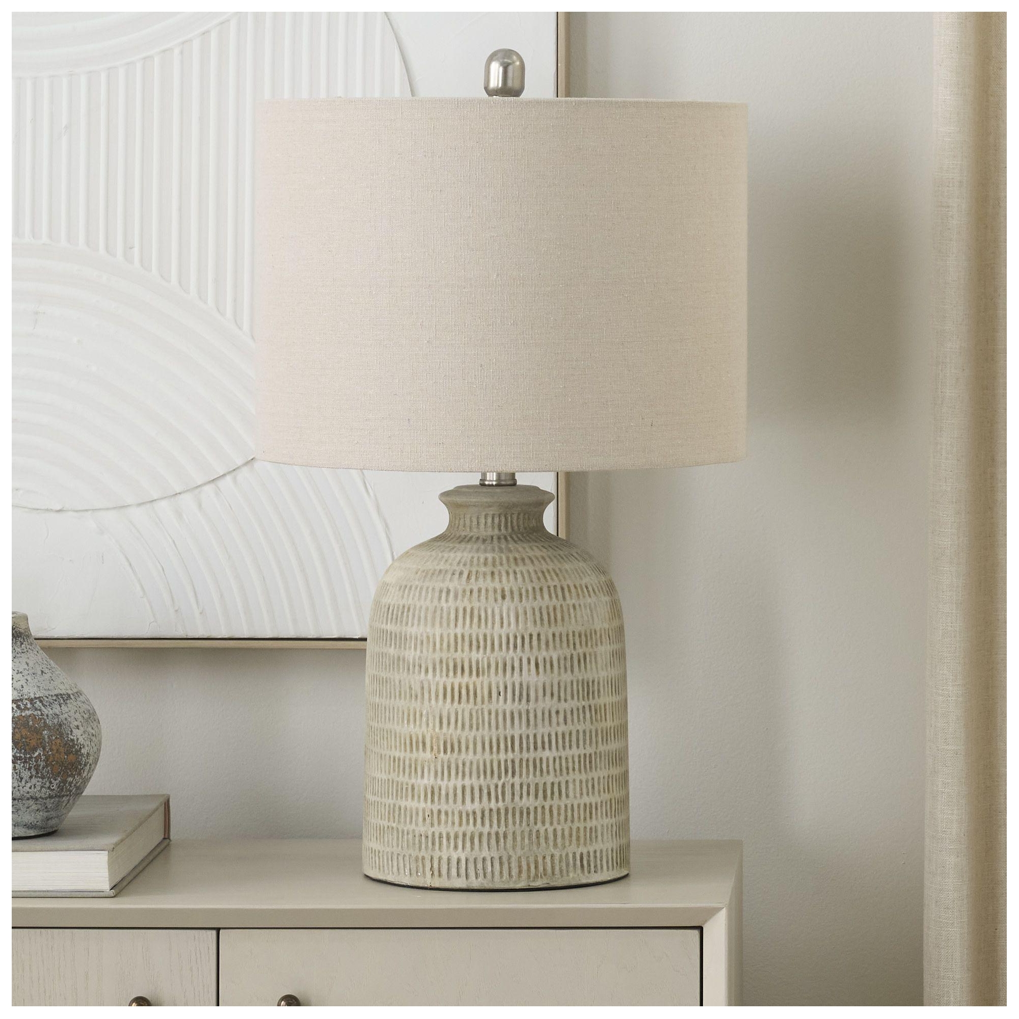 Nourison 24" Beige Eggshell Textured Ceramic Table Lamp