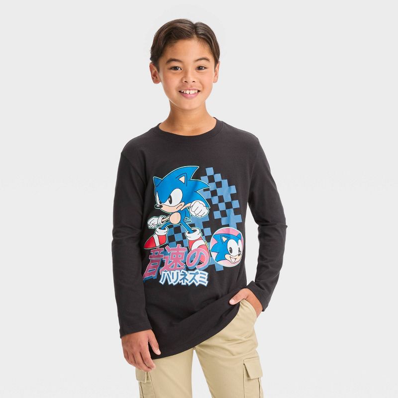 Boys&#39; Sonic the Hedgehog Long Sleeve Graphic T-Shirt - Black, 1 of 4