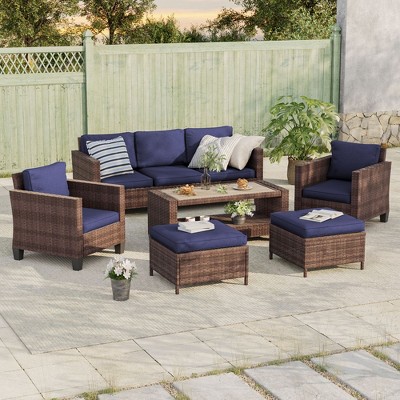Sonkuki Outdoor Wicker Rattan Furniture Set Patio Conversation Sofa Set