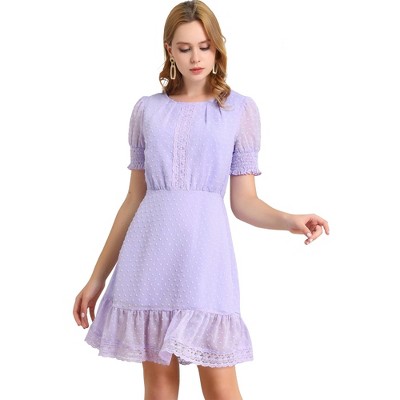 Allegra K Women's Elegant Short Sheer Sleeve Ruffle Hem Swiss Dots Chiffon Dress