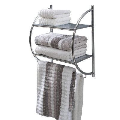 2 Tier Wall Mounted Shelf With Towel Bar Silver Organize It All Target