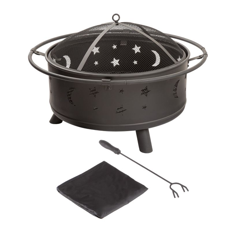 Nature Spring Star and Moon Wood Burning Fire Pit – Black, 1 of 6