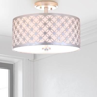 Contemporary 16'' Silver Drum Flush Mount Ceiling Lamp