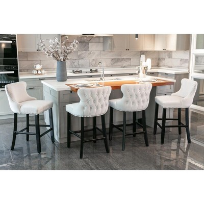 4 Pcs Wing-Back Bar Stools Set, 22x19x37 Inches Velvet Spring Cushion Barstools, Armless Kitchen Counter Bar Stool