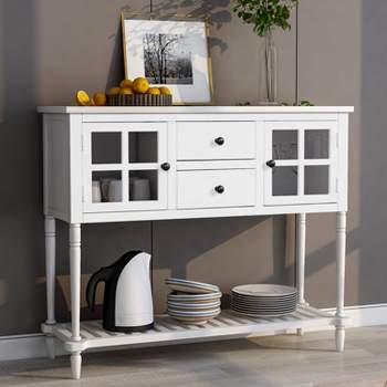 Farmhouse Double Door Console Table with Bottom Shelf and Drawers-ModernLuxe