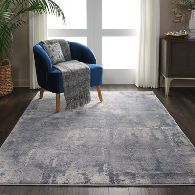 Abstract Grey & Beige Synthetic 3'11" x 5'11" Easy-Care Area Rug