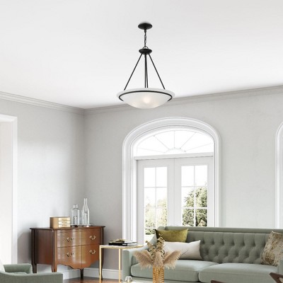 Modern Black Brass 3-Light Bowl Pendant with White Alabaster Glass