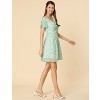 Allegra K Women's Floral Printed Flare Short Sleeve Lace-up V Neck A-Line Chiffon Dress - 4 of 4