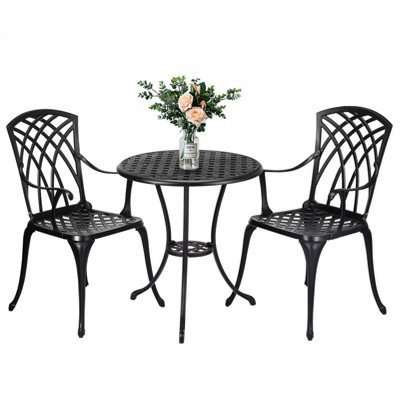 3 Piece Outdoor Bistro Set Table and Chairs Set of 2 Outdoor Patio Set Cast Aluminum Bistro for Garden Balcony,w/ 2 Chairs, Table