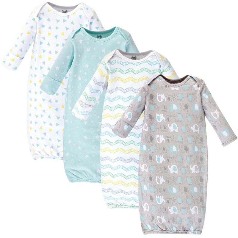 Luvable Friends Baby Cotton Long-Sleeve Gowns 4pk, Basic Elephant, 0-6 Months, 1 of 7