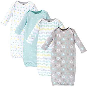 Luvable Friends Baby Cotton Long-Sleeve Gowns 4pk, Basic Elephant, 0-6 Months