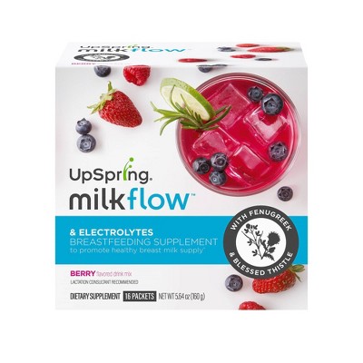 UpSpring Milkflow Breastfeeding Lactation Supplement with Electrolytes, Fenugreek Powder Mix, Berry