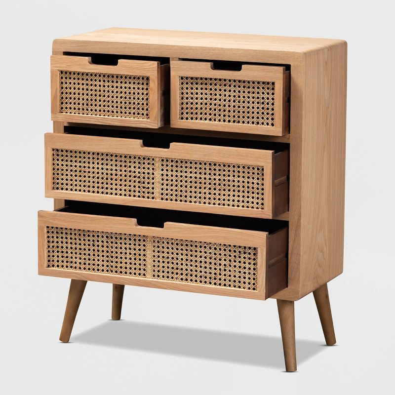 Alina Wood and Rattan 4 Drawer Accent Chest Oak - Baxton Studio, 3 of 10