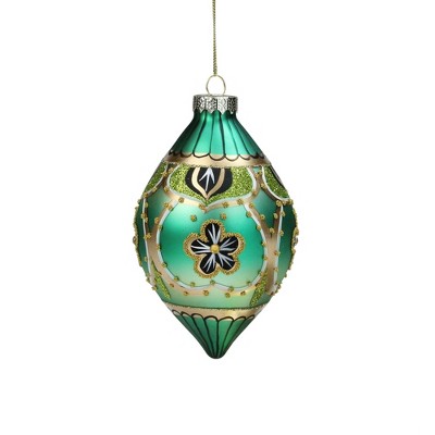 Northlight 5.5" Green and Gold Floral Beaded Glass Christmas Finial Ornament