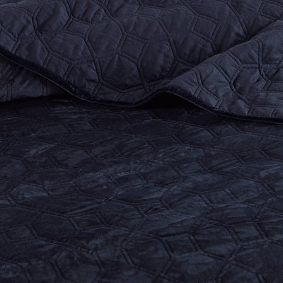 Navy Full Velvet Reversible Quilt Set with Shams