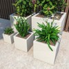 LeisureMod Fern 5-Piece Square Stone Planter Set with Drainage Holes and Covers, All-Weather Design for Indoor/Outdoor Use - 2 of 4
