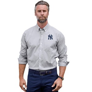 New York Yankees Cutter & Buck Stretch Oxford Stripe Mens Long Sleeve Dress Shirt - 1 of 1
